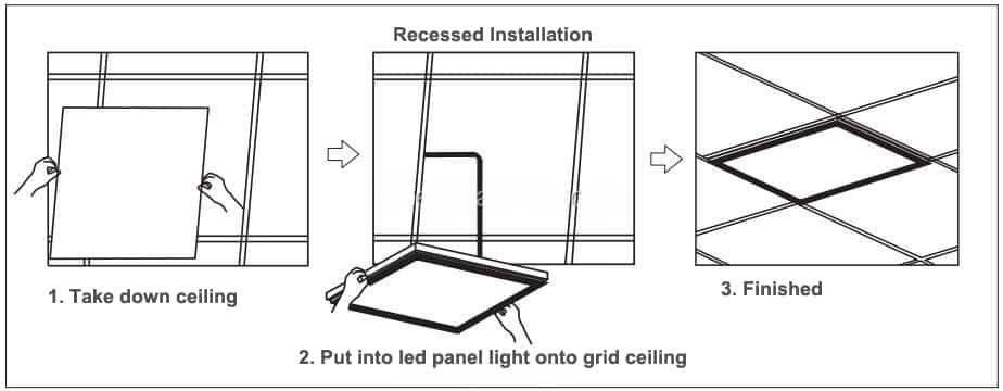 led panel light recessed installation drawing