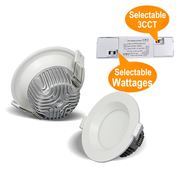 selectable wattage and CCT led downlights