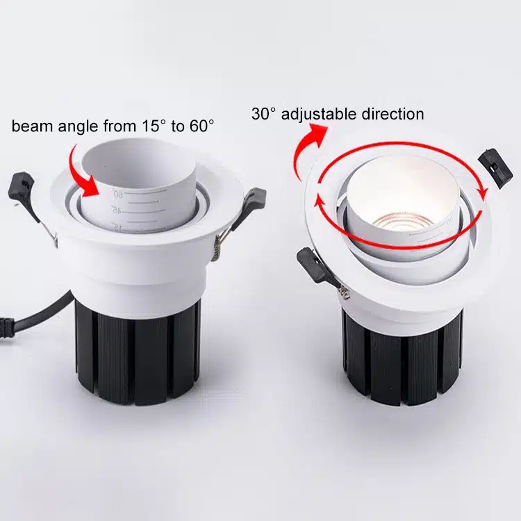 Adjustable beam angle spotlights